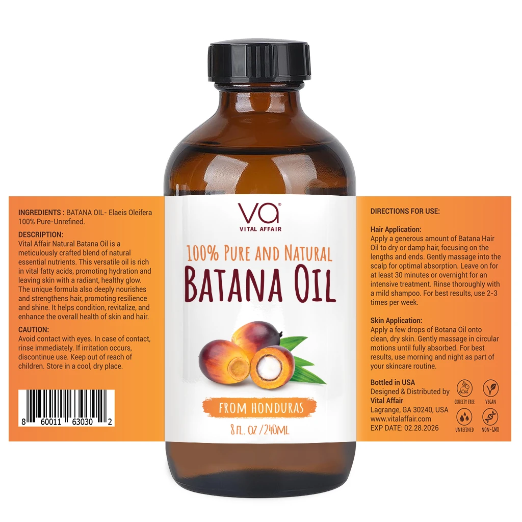 Bottle of Batana Oil with label on a white background