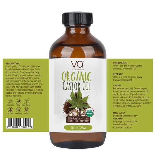 Vital Affair Organic Castor Oil Cold Pressed label 8 oz
