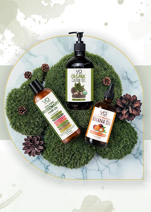 Collection of Vital Affair hair oil in a green surface