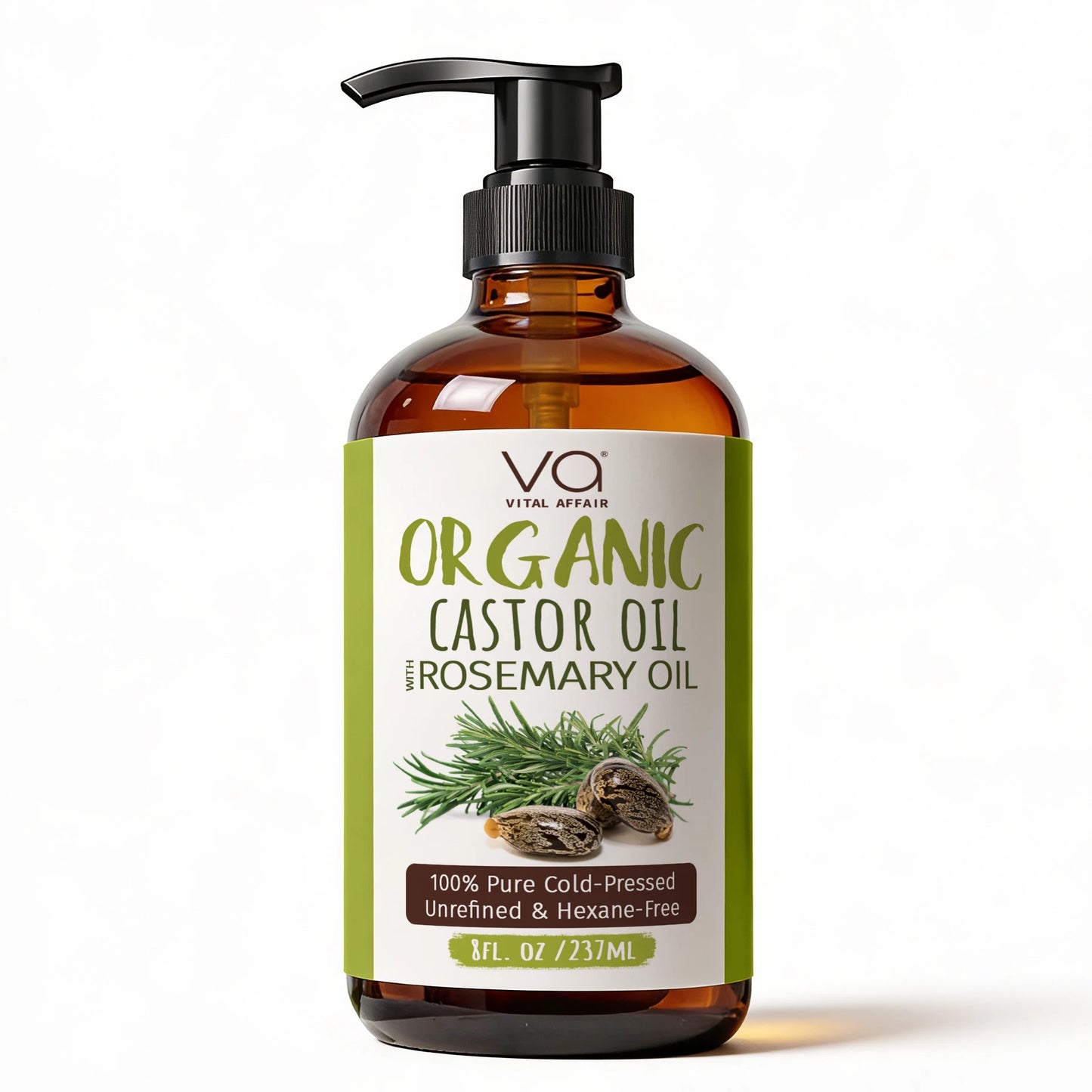 Bottle of Organic Castor Oil with Rosemary Oil on a white background