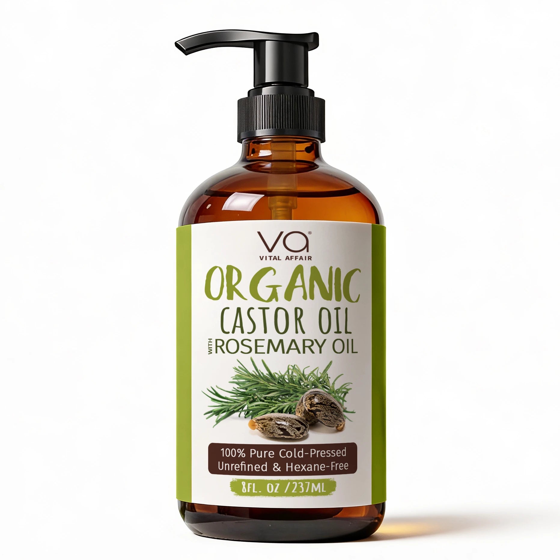 Bottle of Organic Castor Oil with Rosemary Oil on a white background