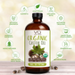Organic castor oil with wrap pack with benefits surrounding icons on a light background