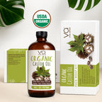 Organic castor oil with wrap pack and packaging with USDA Organic and Made in USA labels.