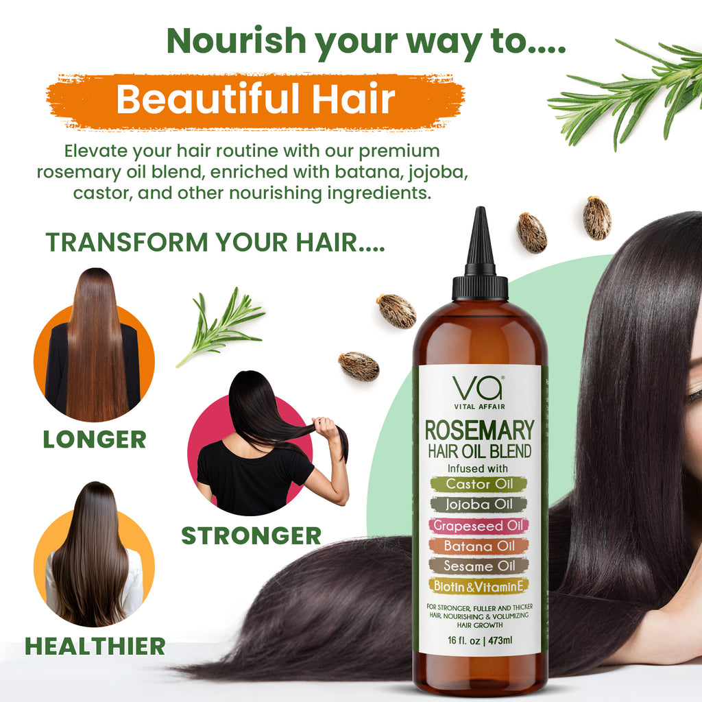 Rosemary Hair Oil for Hair & Scalp with Castor, Batana, Jojoba & Biotin – 16 oz