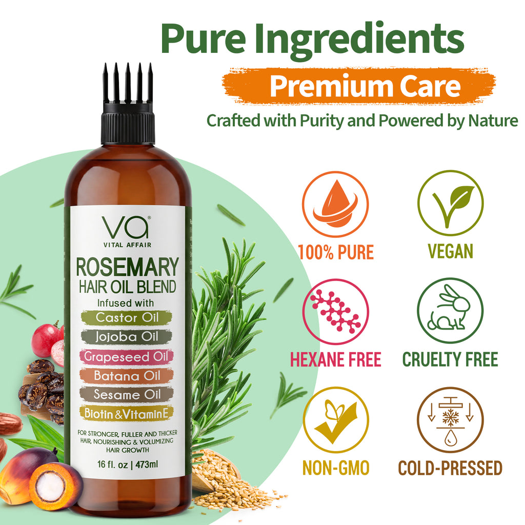Rosemary Hair Oil for Hair & Scalp with Castor, Batana, Jojoba & Biotin – 16 oz