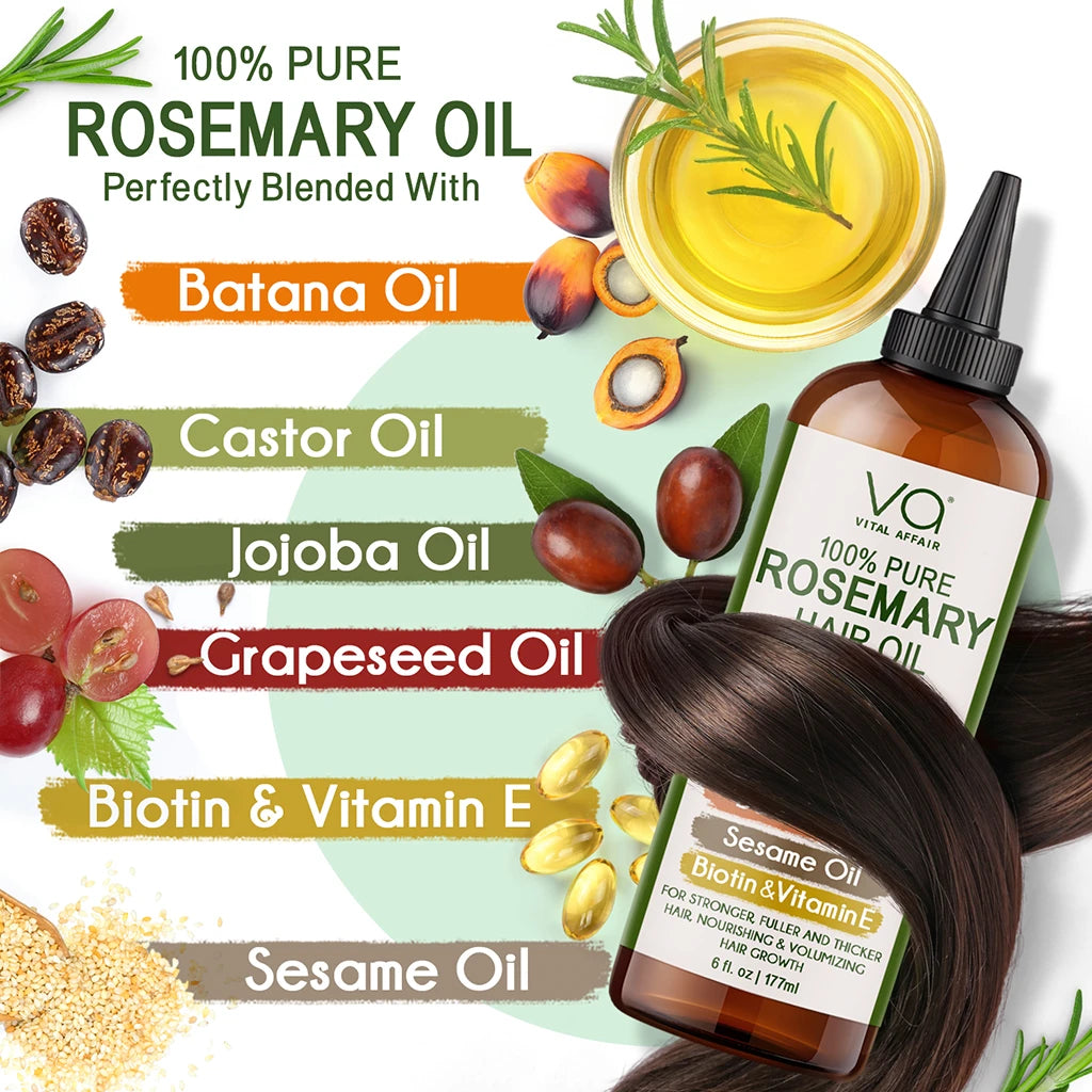 Vital affair Rosemary Hair oil blend with batana, castor, jojoba grapeseed, biotin and vitamin e and Sesame Oil