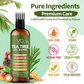 Tea tree oil hair oil blend bottle with health benefits and ingredients on a green background