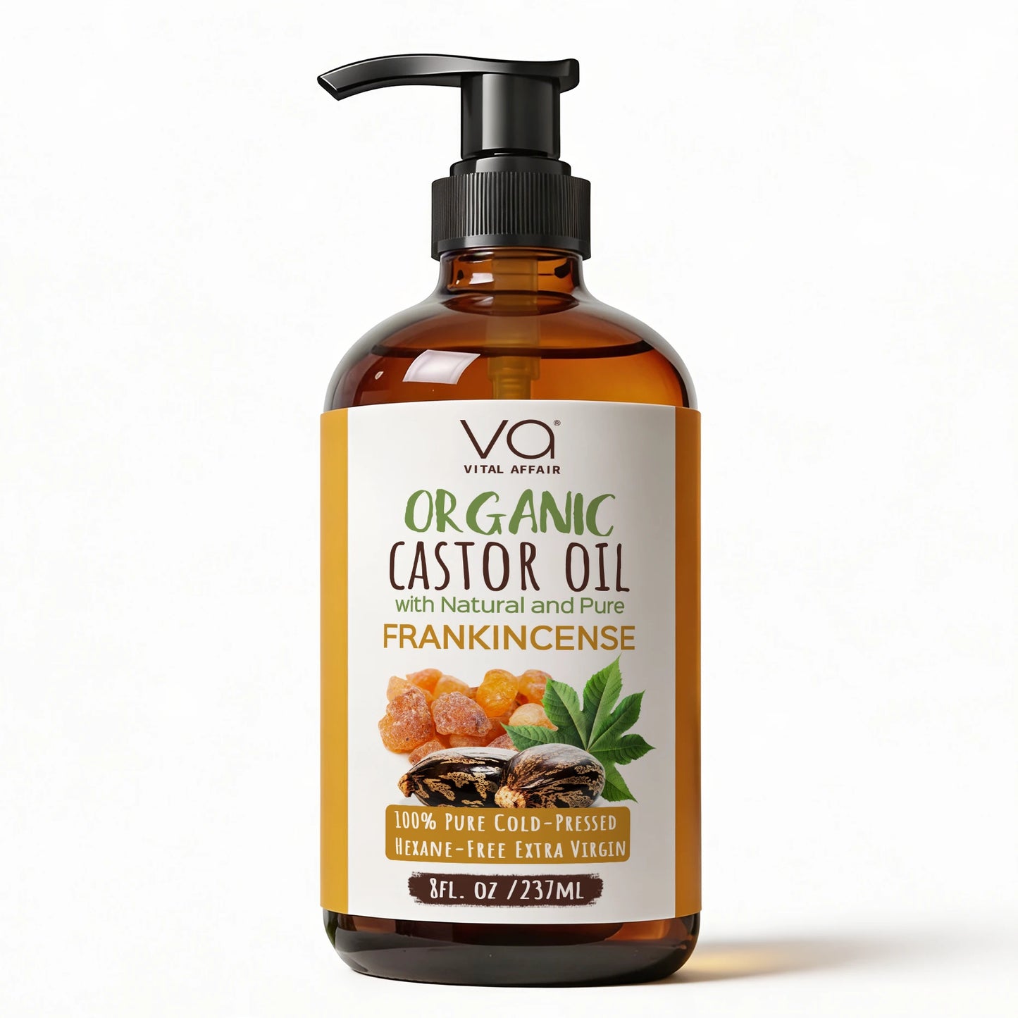 Bottle of Organic Castor Oil with Frankincense on a white background