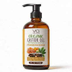 Bottle of Organic Castor Oil with Frankincense on a white background