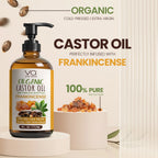 Organic castor oil with frankincense on a beige background