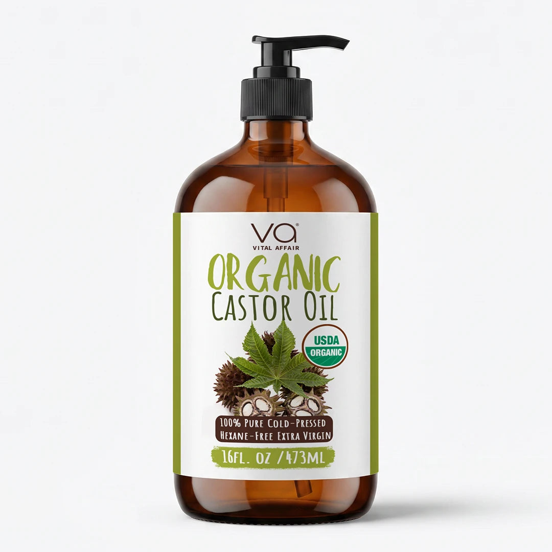 Vital Affair organic castor oil with a label on a white background